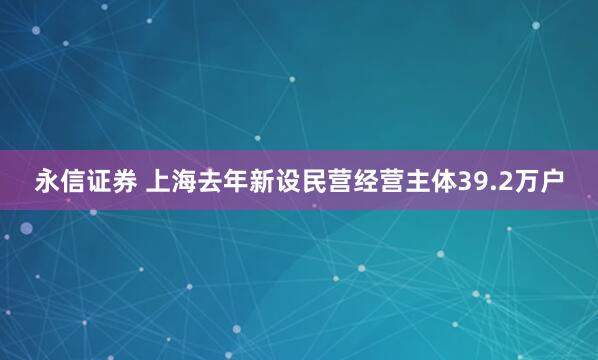 永信证券 上海去年新设民营经营主体39.2万户